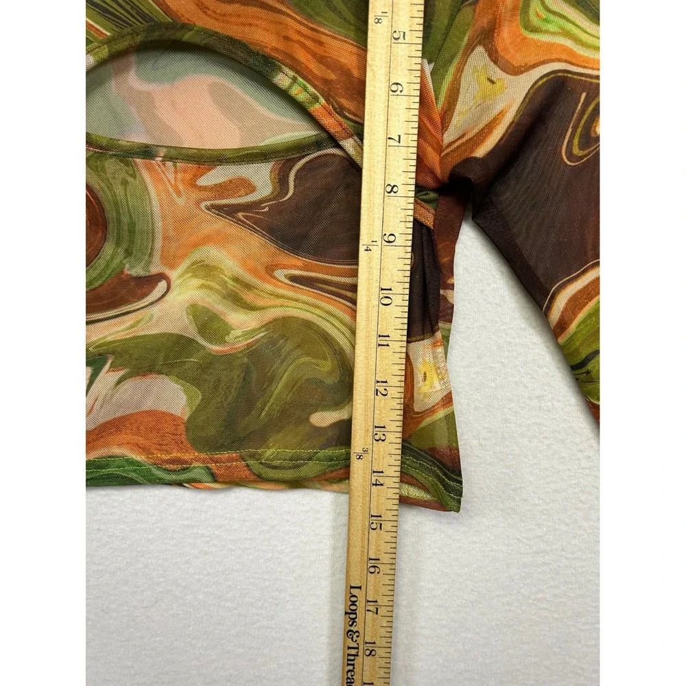 PrettyLittleThing Marble Mesh Cutout Festival Womens 4 Green Orange Crop Top